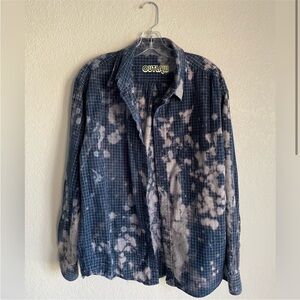 OUTLAW vintage flannel distressed bleached blue white plaid oversized large